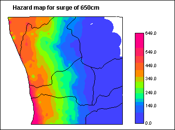 Hazard map for surge height of 650cm