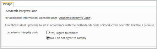 Screenshot of the Academic Integrity Code screen