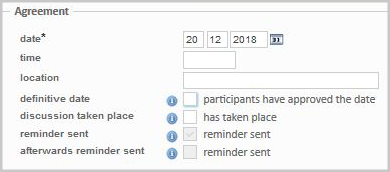 Screenshot of Hora Finita Agreement with the "dicsussion taken place" checkbox