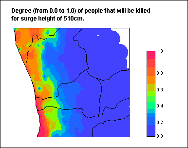 Vulnerability map for surge height of 510cm