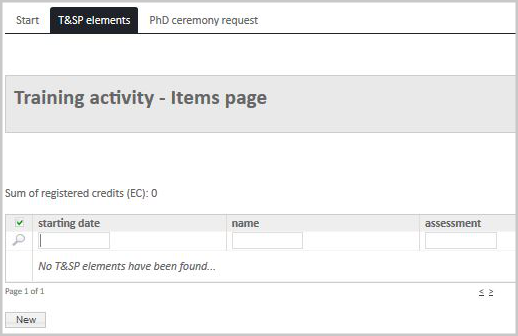 Screenshot of Hora Finita training activity Items page