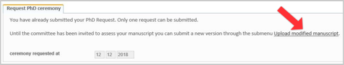 Screenshot of Hora Finita Request PhD ceremony page
