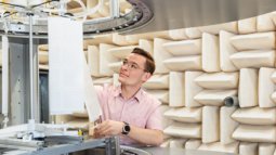 Testing setup in anechoic chamber, illustrating precision measurement and noise control in aerospace engineering.