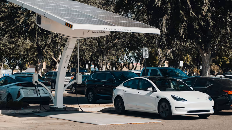 Electric Vehicle under solar panel