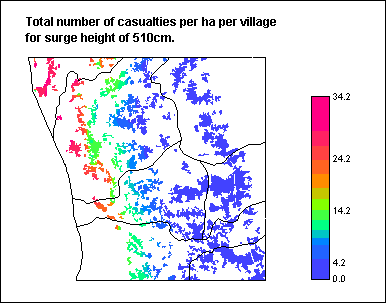 Total number of casualties per ha per village